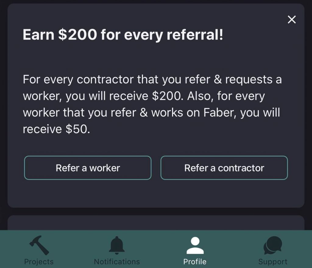referral bonus for Faber Contractor